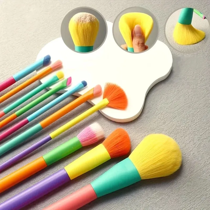 10 ultra-soft rainbow makeup brushes including brushes for foundation eyeshadow blush and eyebrows/lips — image 2