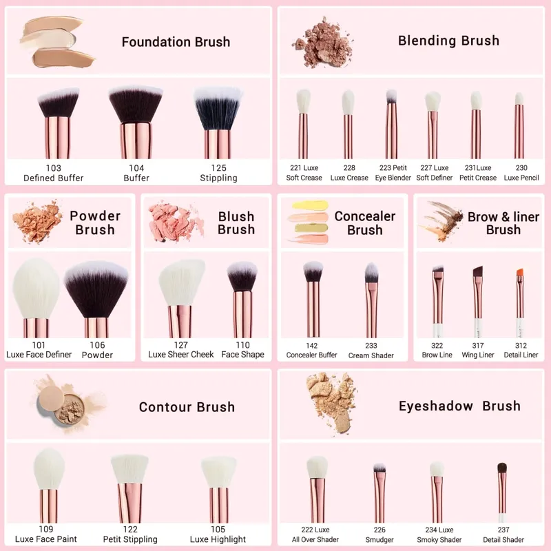 Jessup Professional แปรงแต่งหน้าแปรงแต่งหน้า 6-25 ชิ้นแปรงแต่งหน้าธรรมชาติสังเคราะห์ Foundation Powder Highlighter Pearl สีขาว T215 — image 2