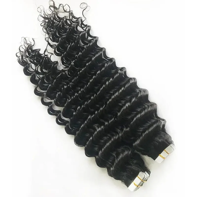 Deep Curly Tape In Human Hair Extensions Curly Wave Brazilian Human Hair Adhesive Remy Hair Skin Weft Seamless Invisible Tape In — image 7