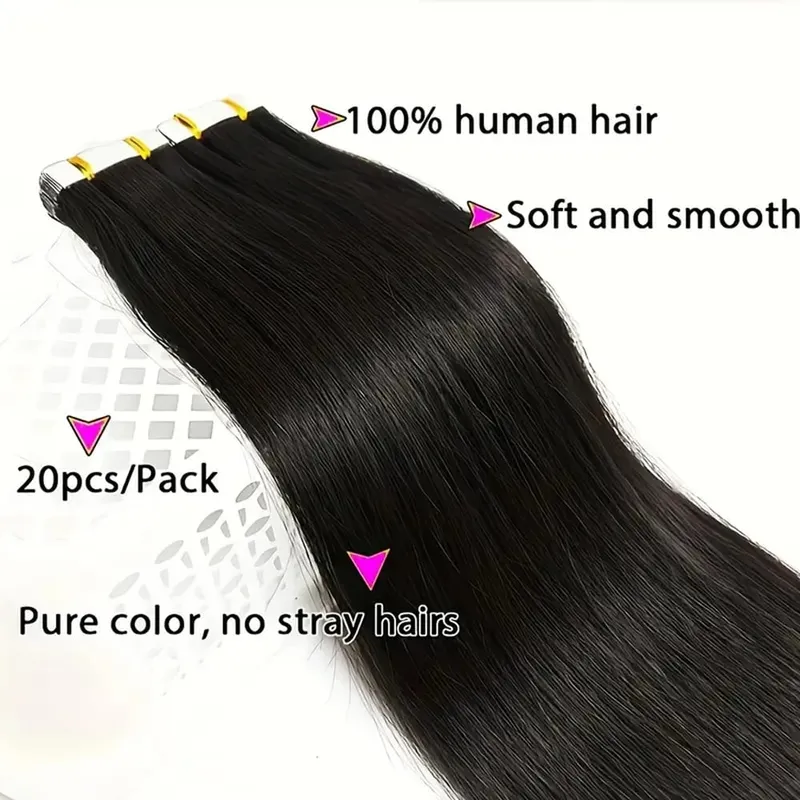 26 Inches Tape In Hair Extensions Straight 100% Human Hair Adhesive Replaceable Seamless Skin Weft Tape 20/40pcs Hair For Women — image 5