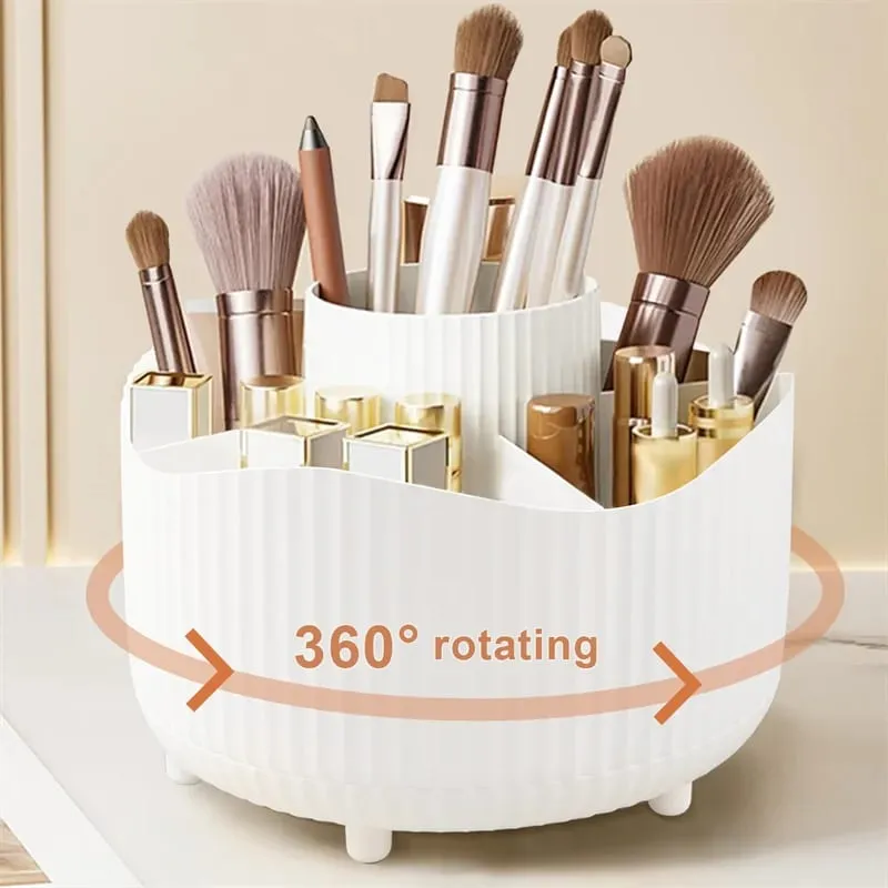 360° Rotating Makeup Organizer Makeup Holder Cosmetic Storage with 5 Compartments Multi-Functional Holder for Brushes Pen — image 21
