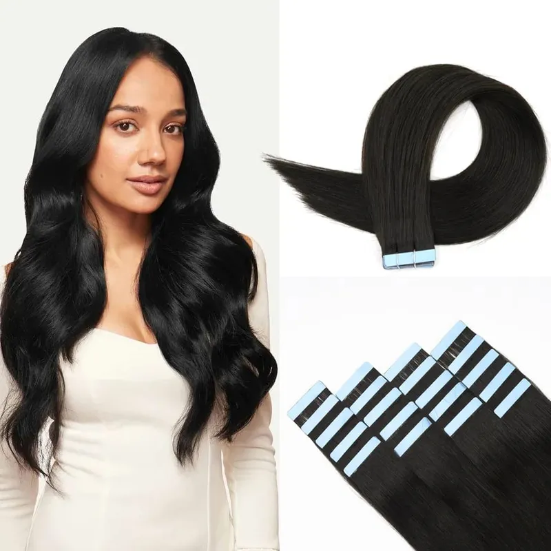 Tape in Hair Extensions Human Hair Remy Tape Ins Human Hair Extensions Seamless Silky Straight Skin Weft for Length and Volume — image 1