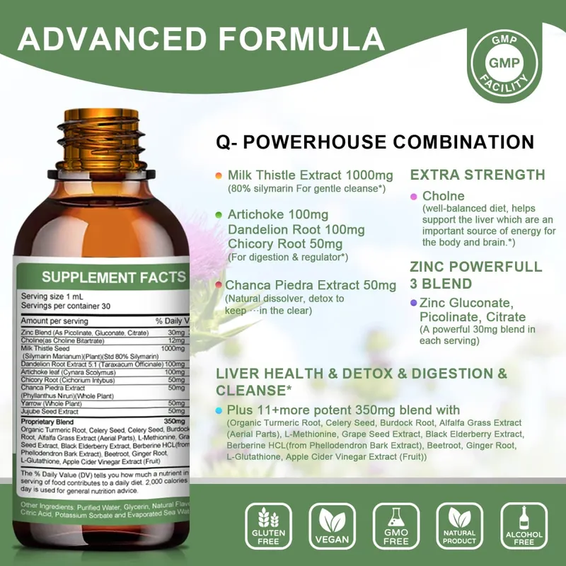 Mulittea Liver Health Drops with Milk Thistle & Artichoke -60ml Herbal Blend with Silymarin Dandelion Turmeric & Berberine for Liver Cleanse Detox Repair & Daily Support — image 4