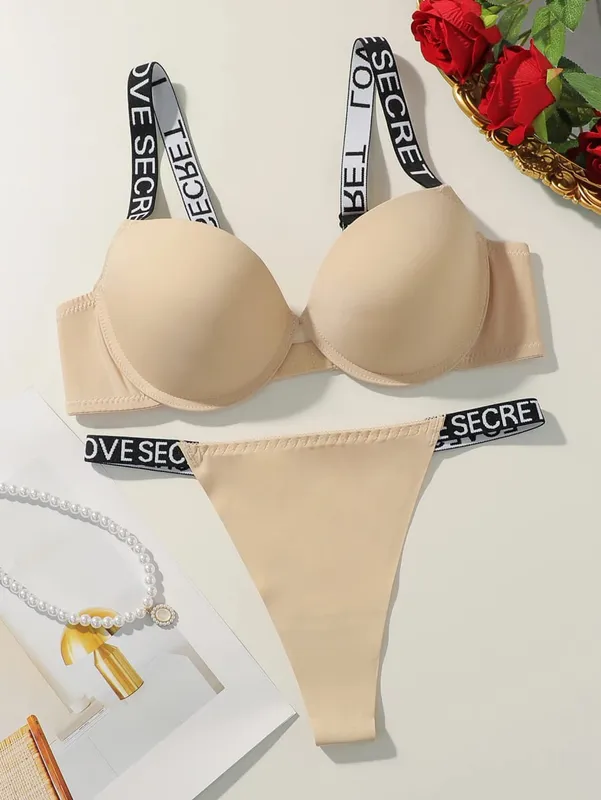 Solid Underwire Lingerie Set Women Push Up Bra with Steel Ring Fashion Women Underwear Panty Everyday Bras Set