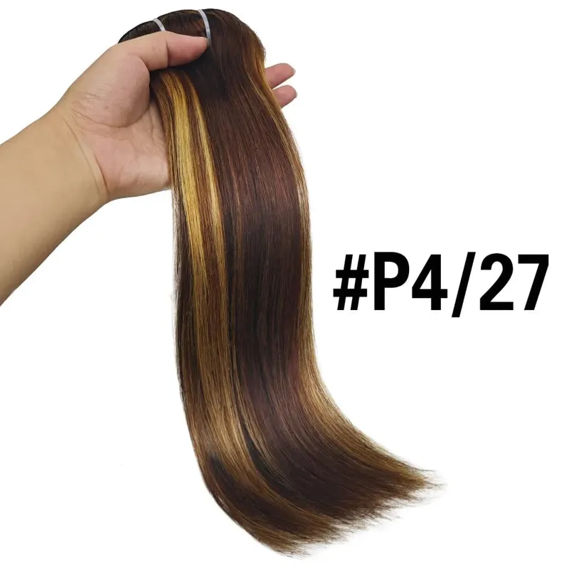 Straight Clip In Human Hair Extensions Brown Unprocessed Hair Extensions Full Head Brazilian Hair Seamless Clip Ins Extension — image 15