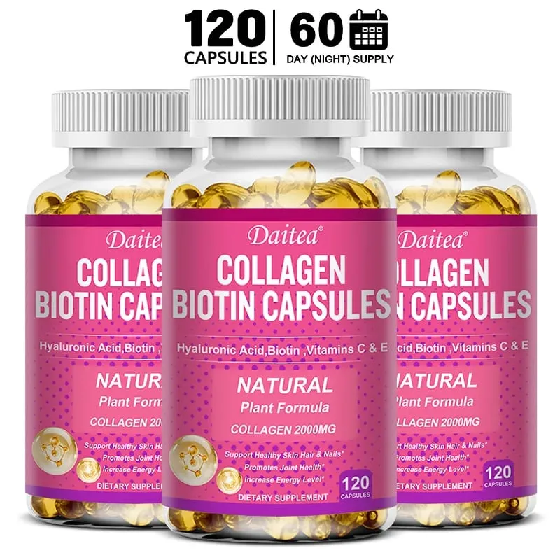 Les capsules de biotine de collagène Daitea soutiennent une peau saine, des articulations, des cheveux et des ongles, antioxydantes et sans OGM. — image 2