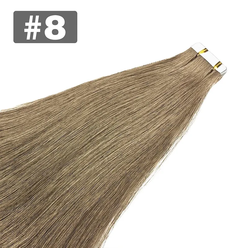 Straight Tape In Hair Extensions 20/40/60pcs Natural Black 100% Brazilian Human Hair Invisible Tape Ins Hair Extension For Women — image 12
