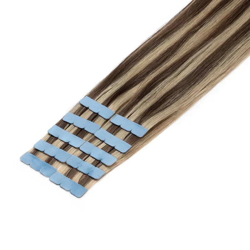 Mini Tape in Hair Extensions Human Hair 3x0.8cm Tiny Interface Tape Ins 360° Movement For Add Side Hair Volume Only 10pcs