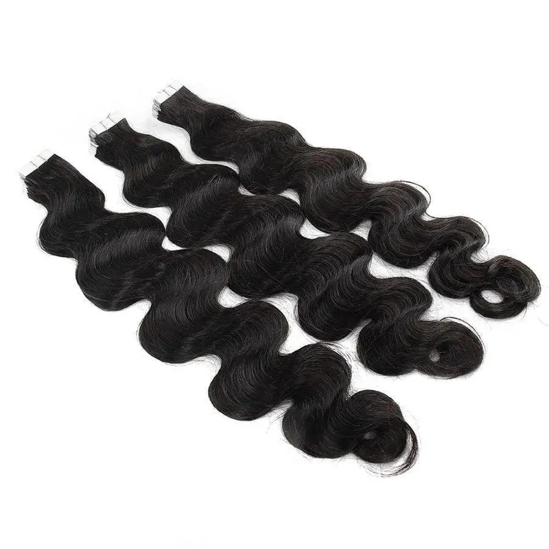 Body Wave Tape In Human Hair Extensions 20Pcs/Pack Seamless Skin Weft Tape Ins 100% Human Hair Wavy Tape In Hair Extensions — image 5