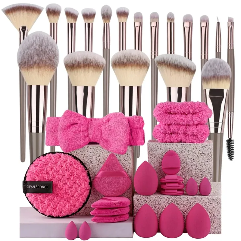 Premium Makeup Brushes Set Including Makeup Brushes Hairband Wrist Sponge Ball Powder Puff Silicone Cleaning Makeup Brush Tool