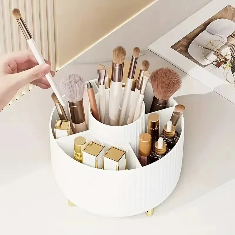 360° Rotating Makeup Organizer Makeup Holder Cosmetic Storage with 5 Compartments Multi-Functional Holder for Brushes Pen — image 5