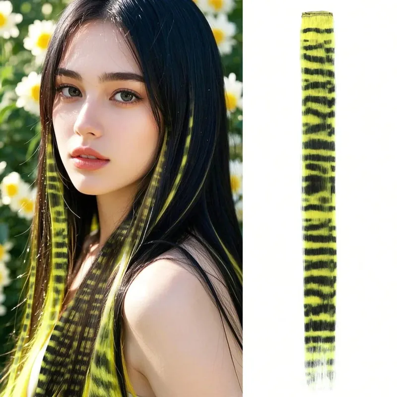 1pc/2pcs/3pcs/4pcs/6pcs/8pcs18" Long Straight Zebra Print Synthetic Feather clip in Hair Extensions Ideal Halloween Christmas — image 9
