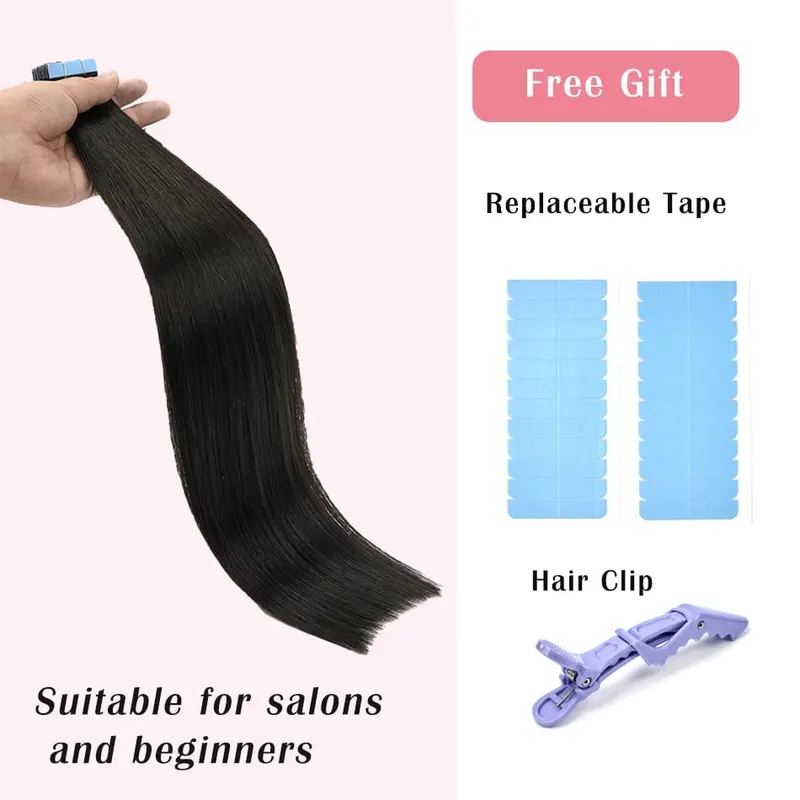 Tape in Hair Extensions Human Hair Remy Tape Ins Human Hair Extensions Seamless Silky Straight Skin Weft for Length and Volume — image 2
