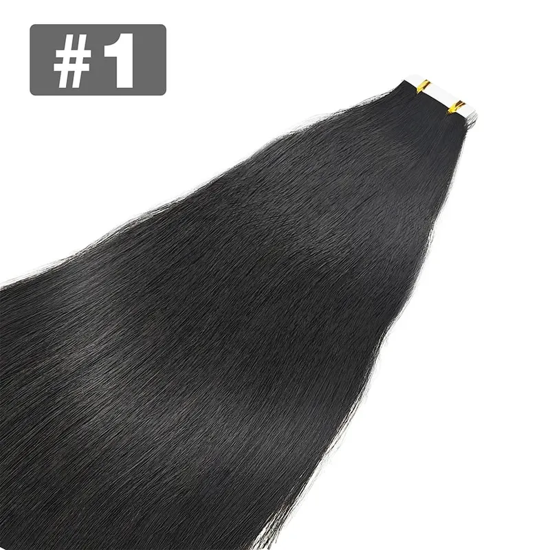 Straight Tape In Hair Extensions 20/40/60pcs Natural Black 100% Brazilian Human Hair Invisible Tape Ins Hair Extension For Women