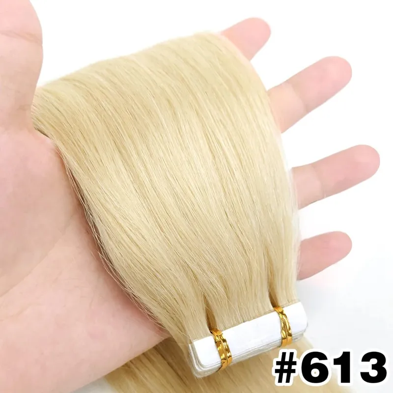 Straight Tape In Hair Extensions 100% Human Hair Blonde Brown Double Sided Adhesive Tape In Hair Natural Seamless Skin Weft — image 16