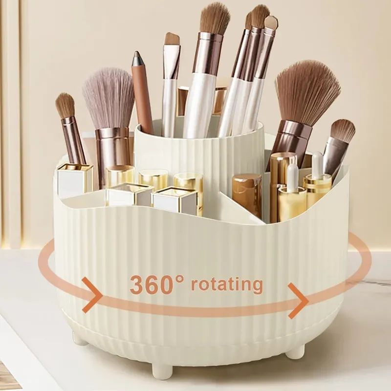 360° Rotating Makeup Organizer Makeup Holder Cosmetic Storage with 5 Compartments Multi-Functional Holder for Brushes Pen — image 16