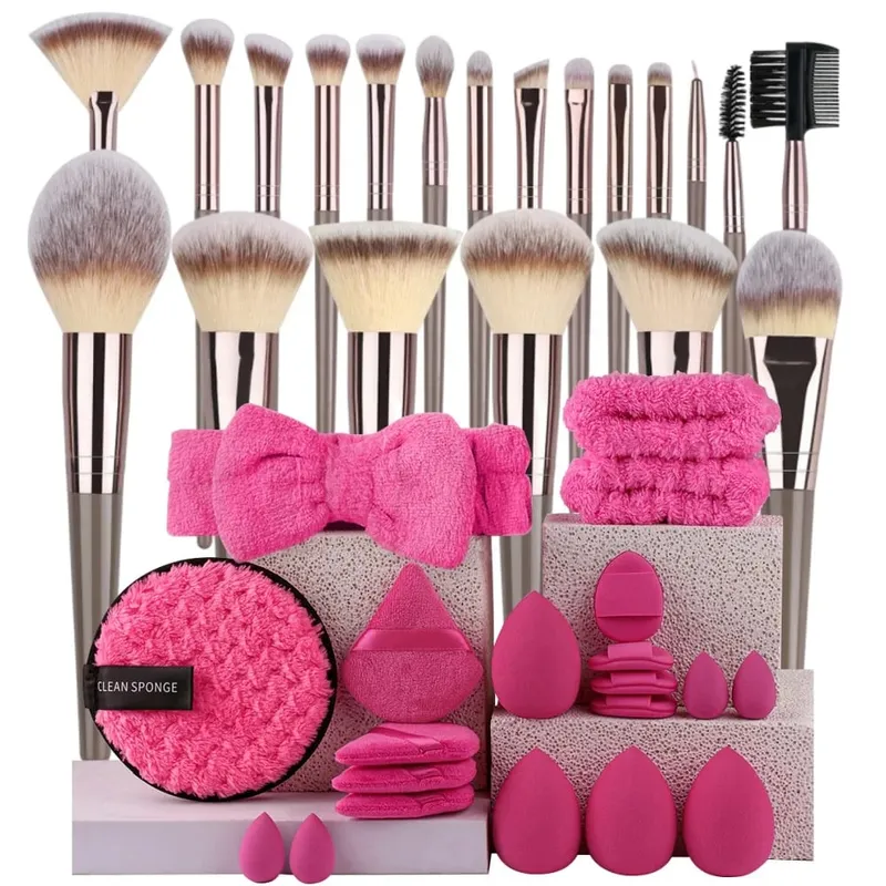 Premium Makeup Brushes Set Including Makeup Brushes Hairband Wrist Sponge Ball Powder Puff Silicone Cleaning Makeup Brush Tool
