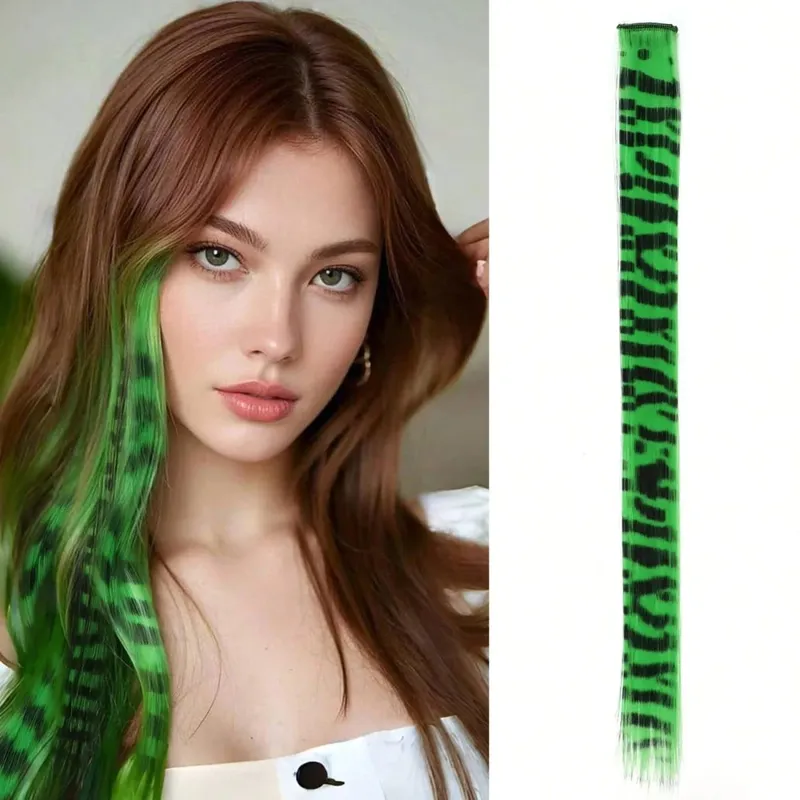1pc/2pcs/3pcs/4pcs/6pcs/8pcs18" Long Straight Zebra Print Synthetic Feather clip in Hair Extensions Ideal Halloween Christmas — image 14