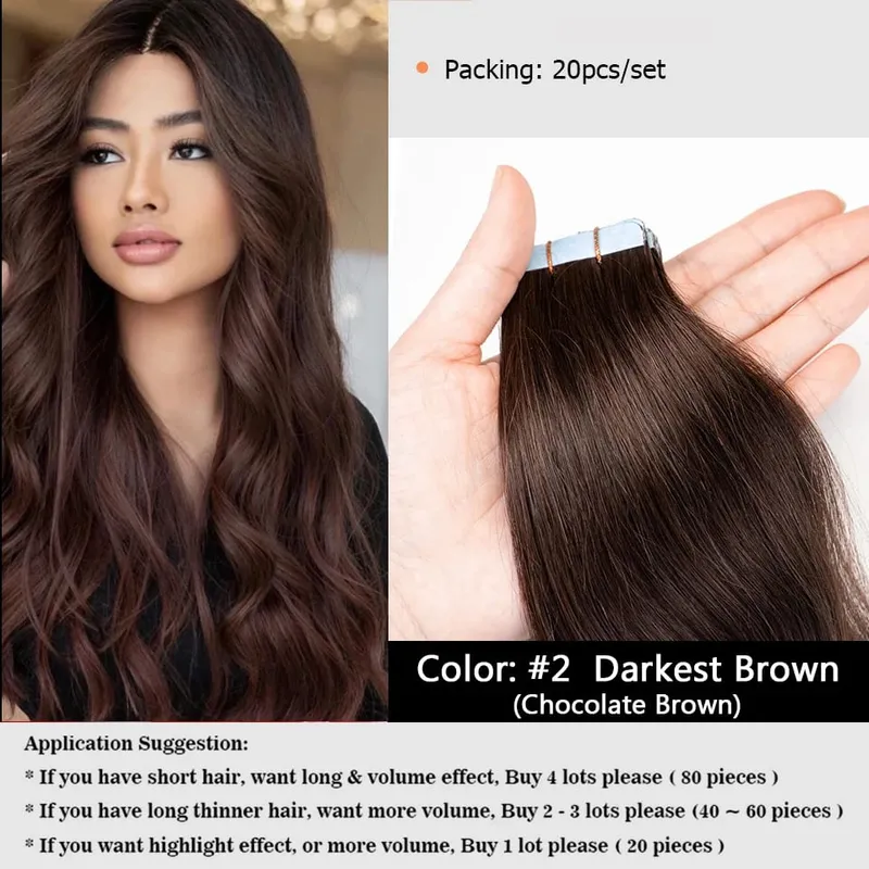 20PCS 12-22inches 30g/pack Tape in Hair Extensions Human Hair Seamless Tape Hair Extensions Skin Weft PU Tape On Hair — image 8