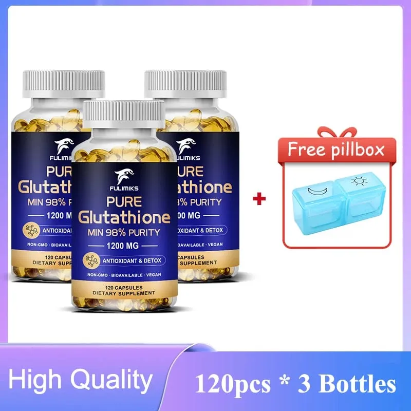 Pure Glutathione Capsules 1200MG Max Absorption Support Skin Antioxidant Anti-Aging Detoxification Liver Cleansing Immunity