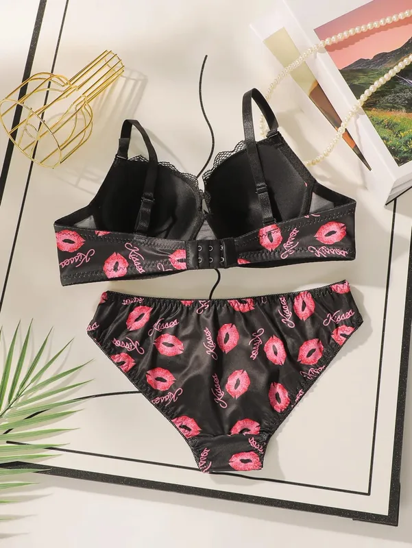 High Quality Printed Patchwork Lace Sexy Lingerie Set Women Underwire Push Up Bras Female Underwear Panty Set S-XL — image 2