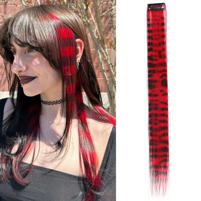 1pc/2pcs/3pcs/4pcs/6pcs/8pcs18" Long Straight Zebra Print Synthetic Feather clip in Hair Extensions Ideal Halloween Christmas