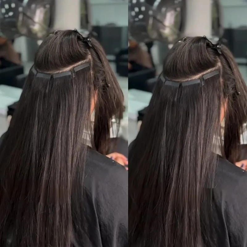 Straight Tape In Hair Extensions Brazilian 100% Remy Human Hair Natural Black 1B Seamless Skin Weft Replaceable Glue Tape ins 24 26inch For Salon Quality
