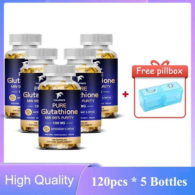 Pure Glutathione Capsules 1200MG Max Absorption Support Skin Antioxidant Anti-Aging Detoxification Liver Cleansing Immunity