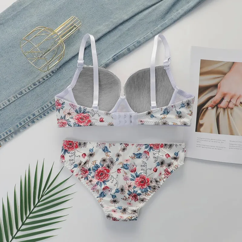 Sexy Lingerie Set for Women Pretty Printed Brassiere Push Up Bra with Steel Ring Everyday Underwear Panty Bras Set — image 2