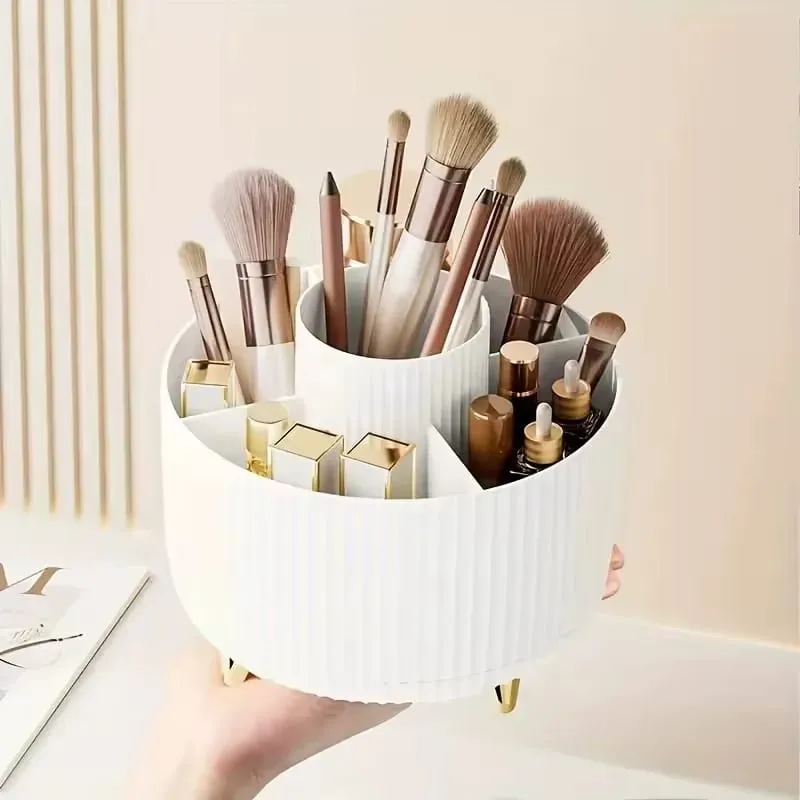 360° Rotating Makeup Organizer Makeup Holder Cosmetic Storage with 5 Compartments Multi-Functional Holder for Brushes Pen — image 4