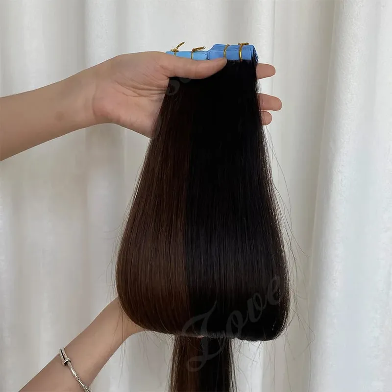 Luxurious Highlight Invisible Tape In Hair Extensions Human Hair Injection Pu Tape In Straight Hair Extensions Thick Ends — image 3