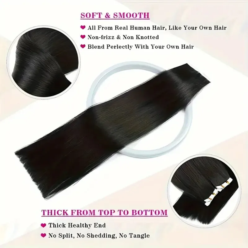 20pcs/Pack Tape In Human Hair Extensions Natural Straight 100% Remy Human Hair Extensions with Seamless Invisible Tape Ins Hair