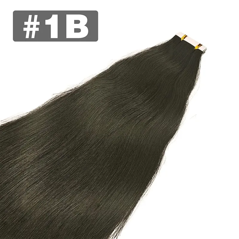 Straight Tape In Hair Extensions 20/40/60pcs Natural Black 100% Brazilian Human Hair Invisible Tape Ins Hair Extension For Women — image 8