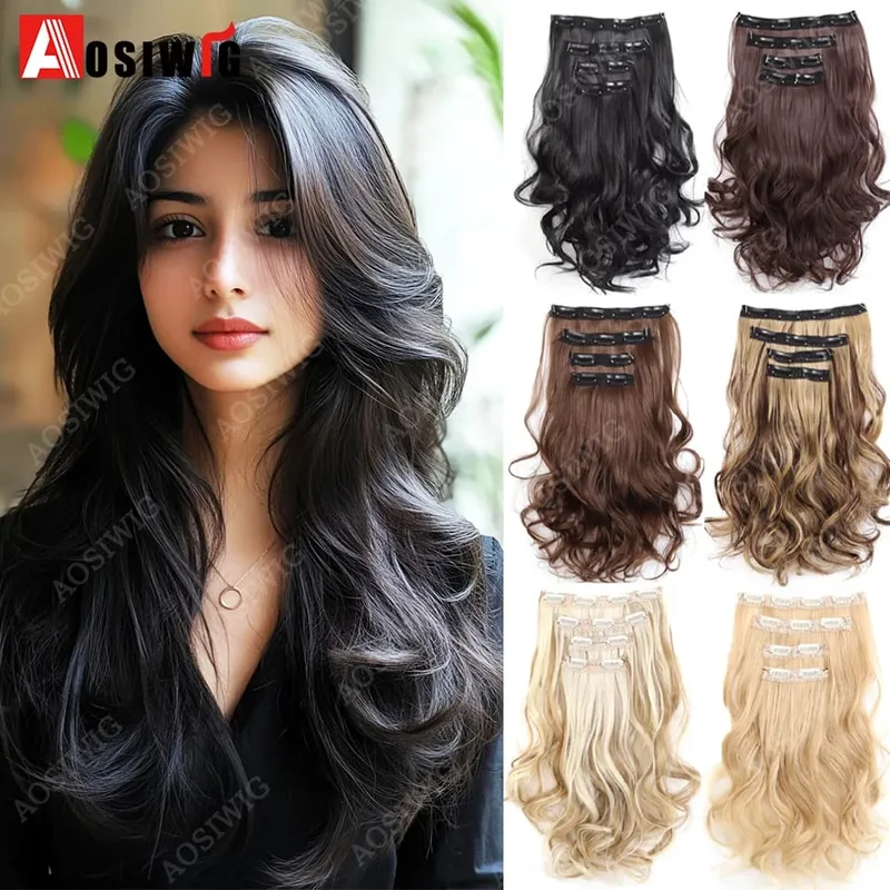 Synthetic 11 Clips Clips in Hair Extensions Long Curly Hairstyle Black Blonde Hairpieces Heat Resistant False Hair Daily Use — image 1