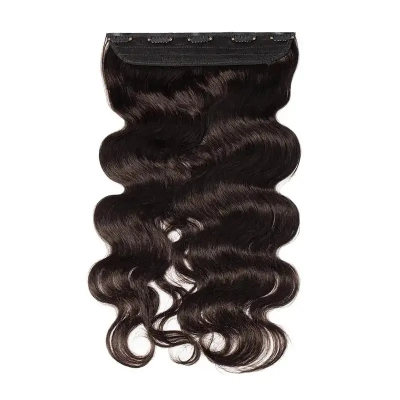 Curly One Piece Clip In Hair Extensions 100G Invisible Body Wave Human Hair With 5 Clips Natural Wave Clip In Hair Extensions — image 8