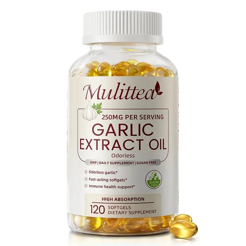 Mulittea Garlic Oil Capsules Heart Health Support Immune Support Defends Against Seasonal illnesses Supports Cholesterol Levels