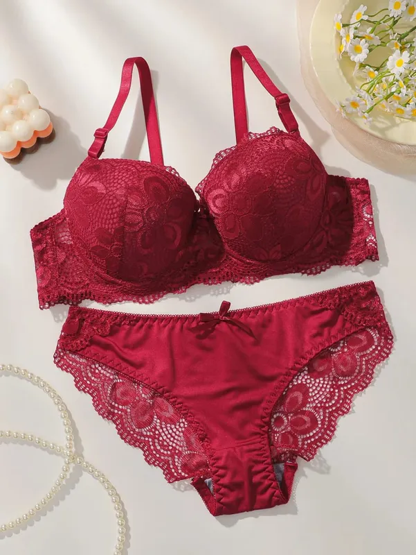 Women Lace Underwire Bra and Panty Set Push Up Lingerie See Through Bra Set Sexy Comfortable Bras for Women Daily Gifts — image 2
