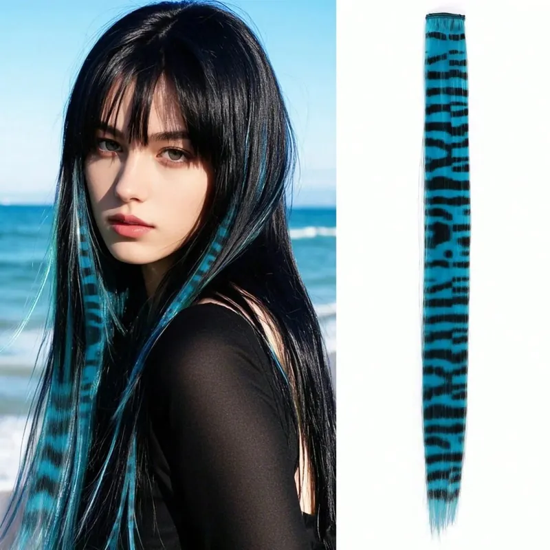 1pc/2pcs/3pcs/4pcs/6pcs/8pcs18" Long Straight Zebra Print Synthetic Feather clip in Hair Extensions Ideal Halloween Christmas — image 16