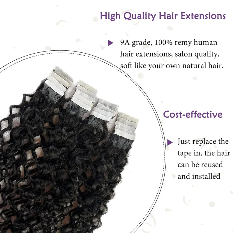 Deep Curly Tape In Human Hair Extensions Curly Wave Brazilian Human Hair Adhesive Remy Hair Skin Weft Seamless Invisible Tape In — image 5