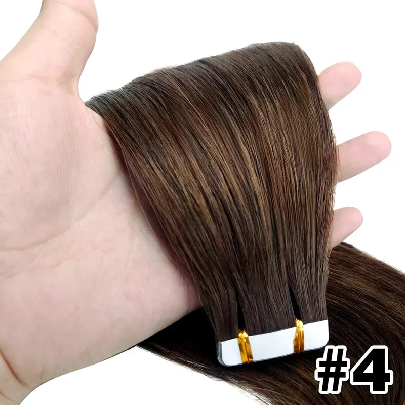 Straight Tape In Hair Extensions 100% Human Hair Blonde Brown Double Sided Adhesive Tape In Hair Natural Seamless Skin Weft — image 12