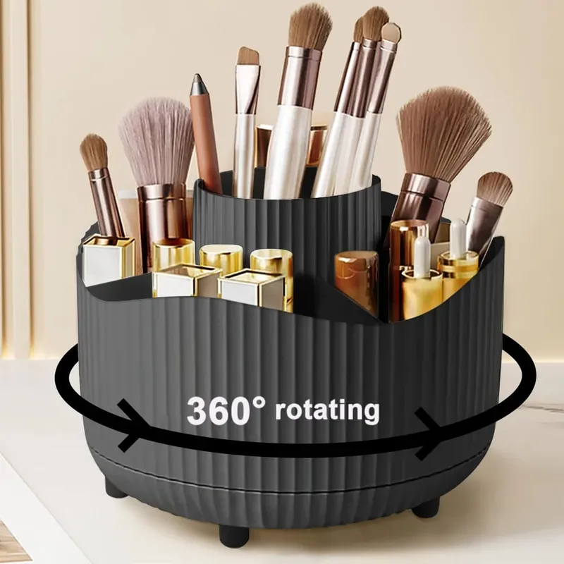 360° Rotating Makeup Organizer Makeup Holder Cosmetic Storage with 5 Compartments Multi-Functional Holder for Brushes Pen — image 17