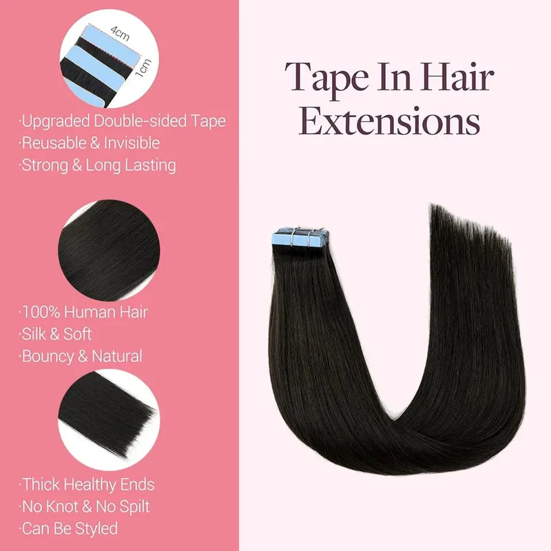 Tape in Hair Extensions Human Hair Remy Tape Ins Human Hair Extensions Seamless Silky Straight Skin Weft for Length and Volume — image 3