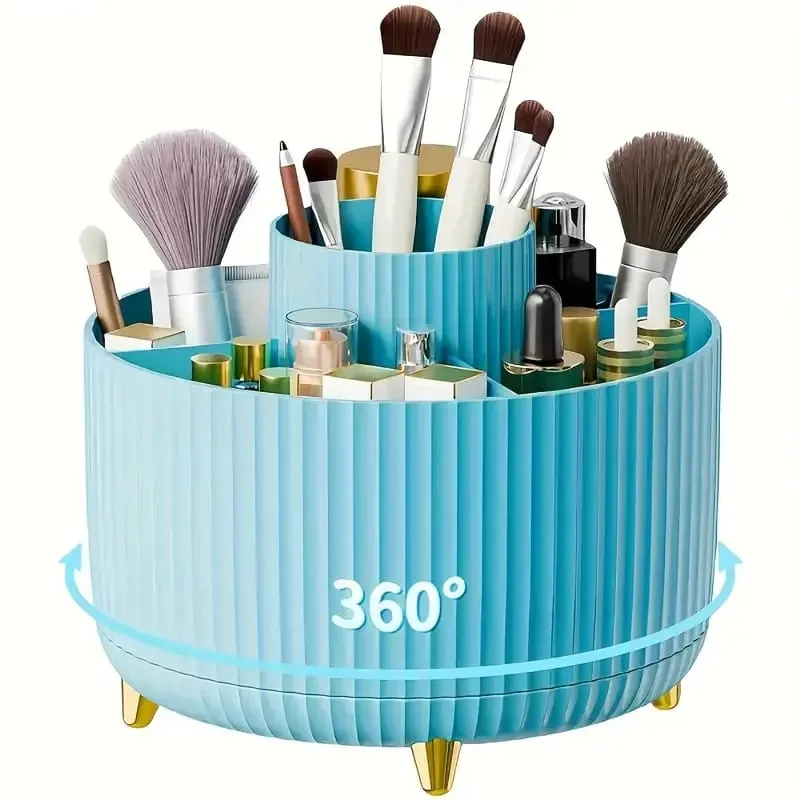 360° Rotating Makeup Organizer Makeup Holder Cosmetic Storage with 5 Compartments Multi-Functional Holder for Brushes Pen — image 12