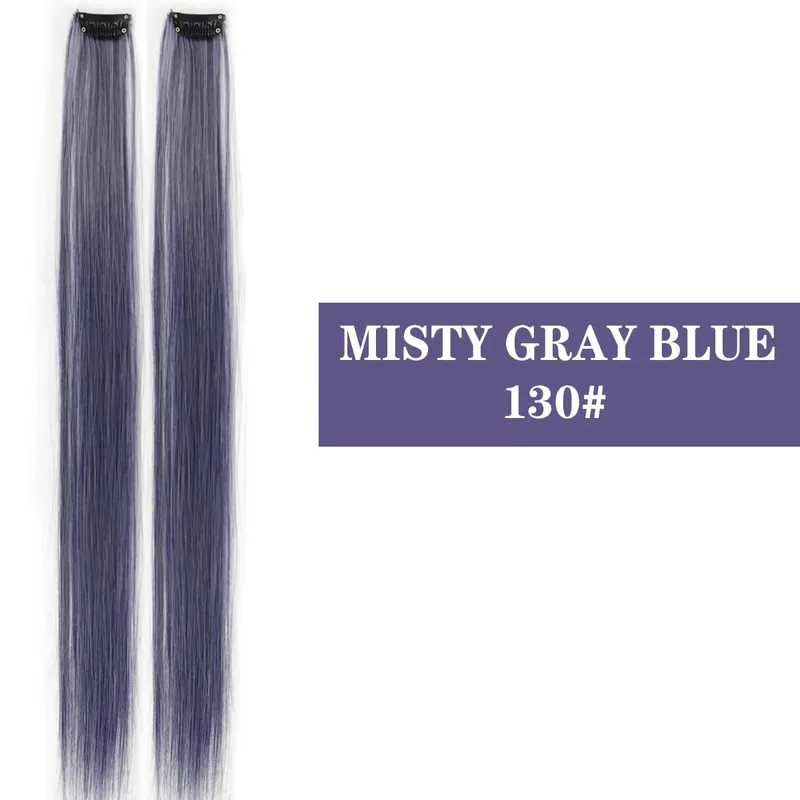 Synthetic 2 Pieces 20inch Colored Clip in Hair Extensions Long Straight Pink/Blue/Purple Halloween/Christmas Wig — image 9