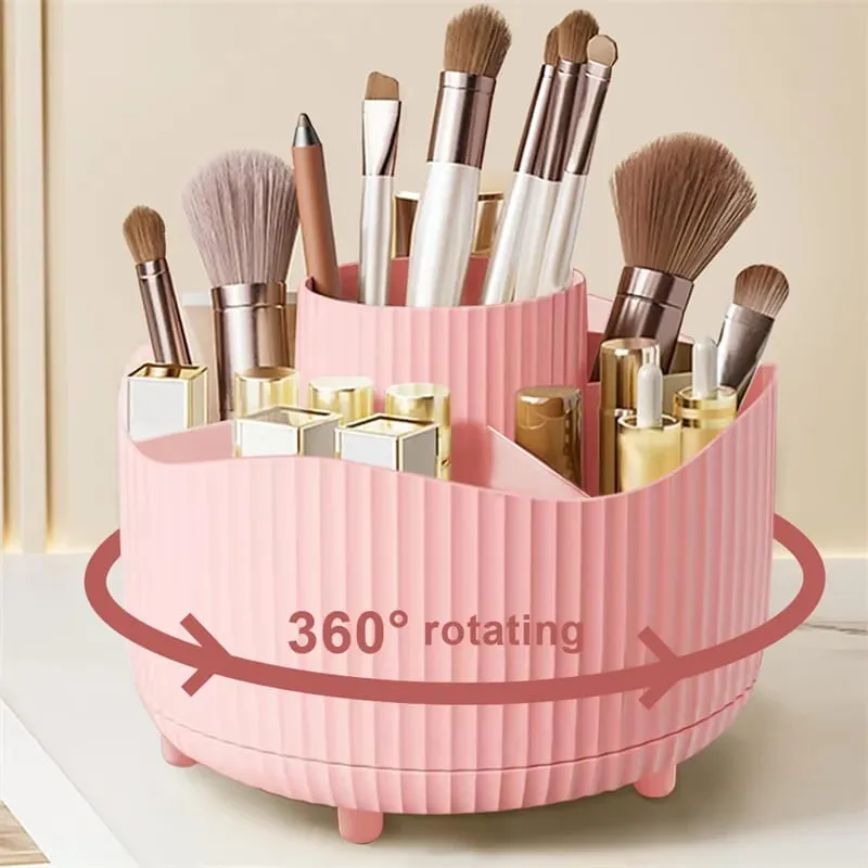 360° Rotating Makeup Organizer Makeup Holder Cosmetic Storage with 5 Compartments Multi-Functional Holder for Brushes Pen — image 15