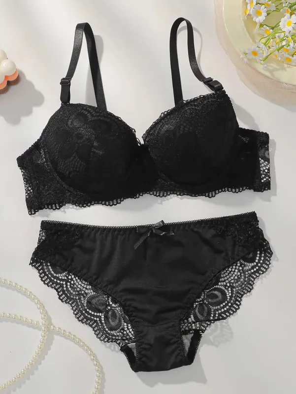 Women Lace Underwire Bra and Panty Set Push Up Lingerie See Through Bra Set Sexy Comfortable Bras for Women Daily Gifts
