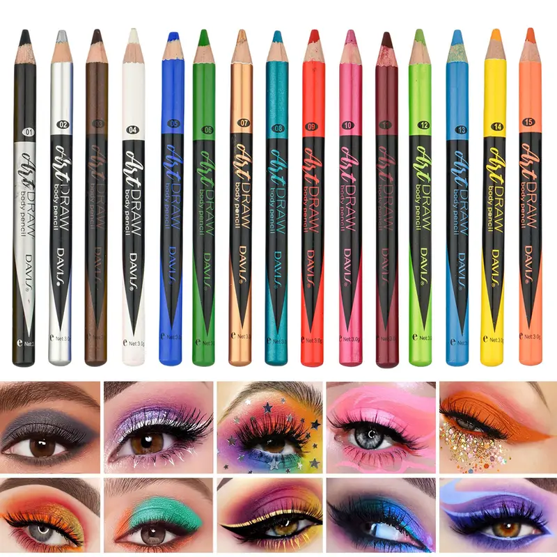 15 Color Eyeliner Lip Liner Pen Black Blue Multicolor Metallic Pearly Glitter Matte Finish Punk Smokey Style Eye Makeup Pen — image 1