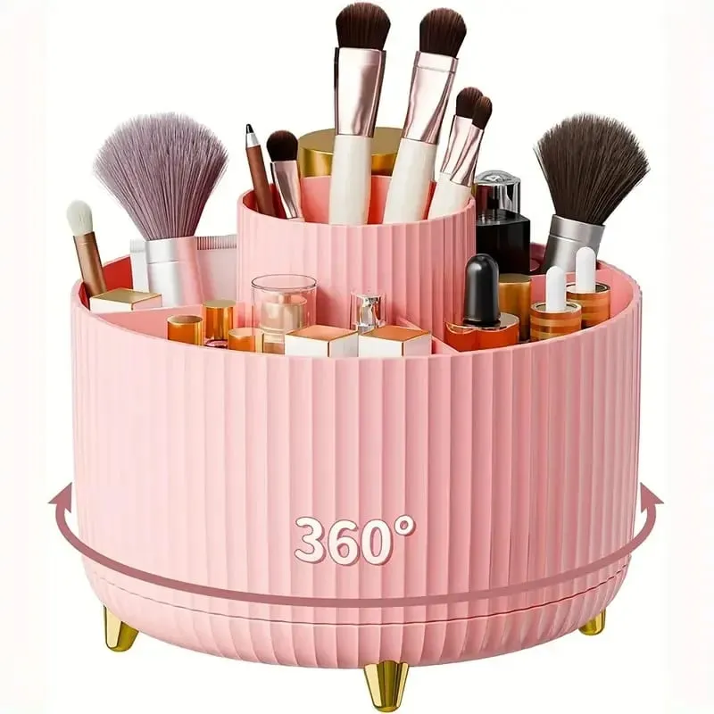 360° Rotating Makeup Organizer Makeup Holder Cosmetic Storage with 5 Compartments Multi-Functional Holder for Brushes Pen — image 11