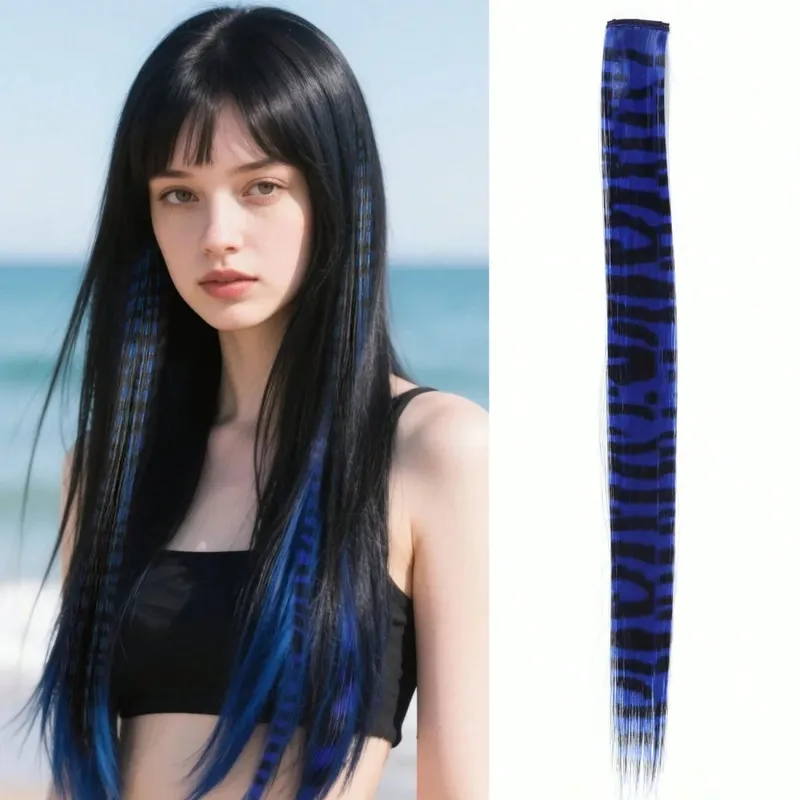 1pc/2pcs/3pcs/4pcs/6pcs/8pcs18" Long Straight Zebra Print Synthetic Feather clip in Hair Extensions Ideal Halloween Christmas — image 17