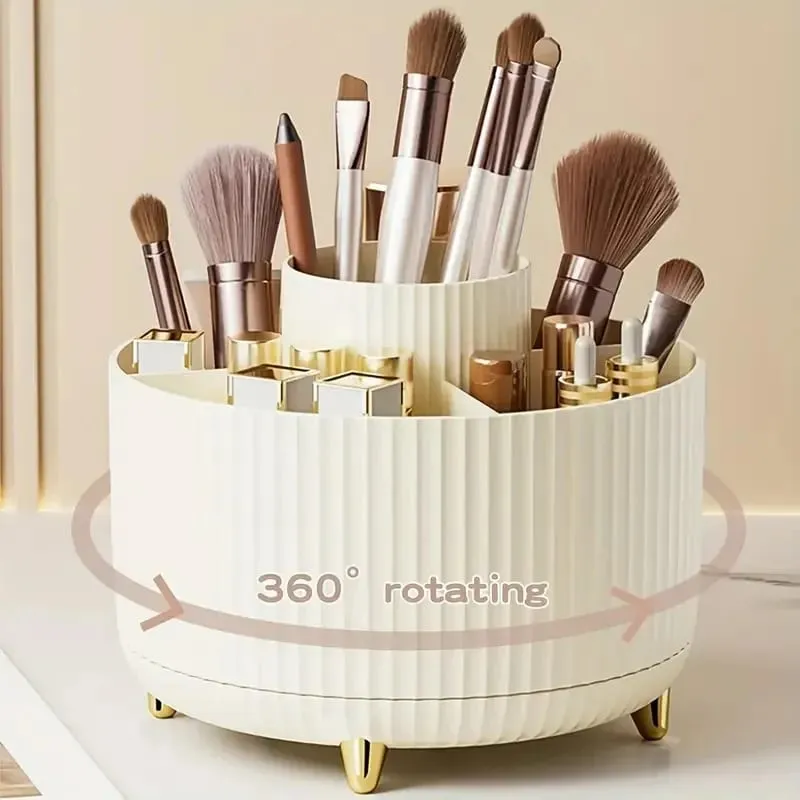 360° Rotating Makeup Organizer Makeup Holder Cosmetic Storage with 5 Compartments Multi-Functional Holder for Brushes Pen — image 8